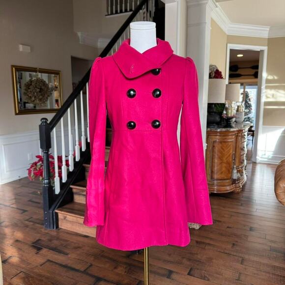 Guess Jackets & Blazers - guess hot pink wool blend double breasted coat bow back y2k